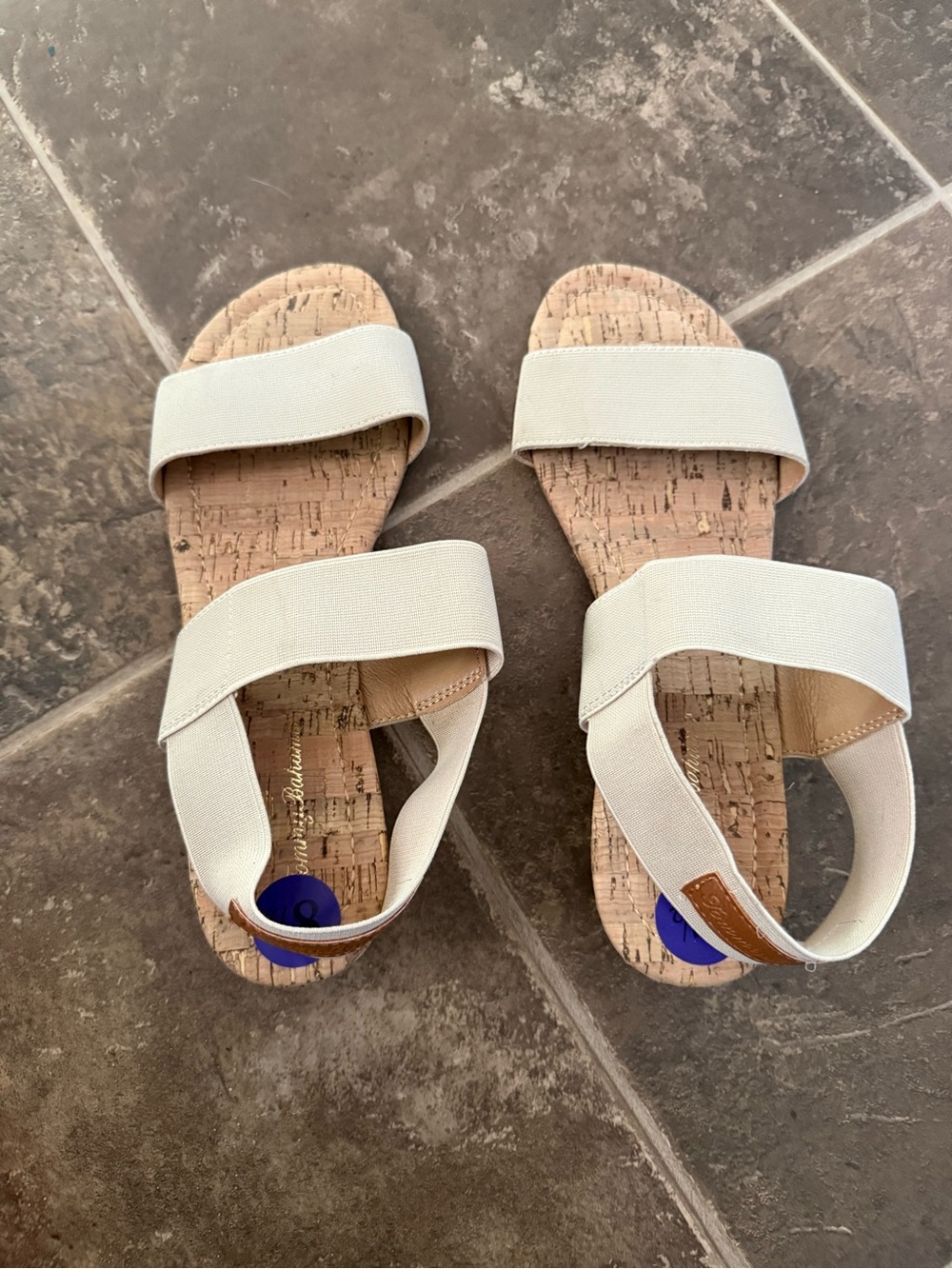 Cork Footbed Elastic Strap Sandals in Off-White